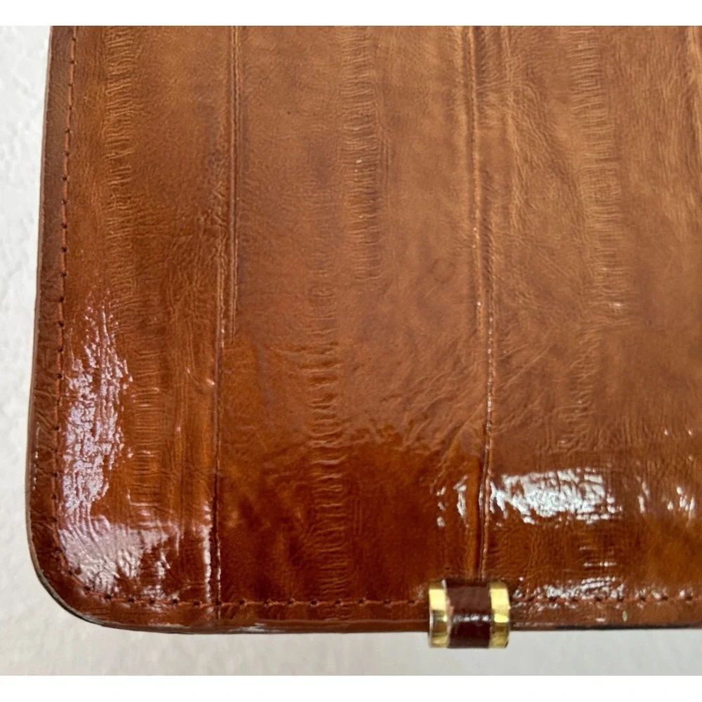Vintage 80s Genuine Eel Skin Briefcase Brown Attache Bag Amiet Lock Korea VGUC